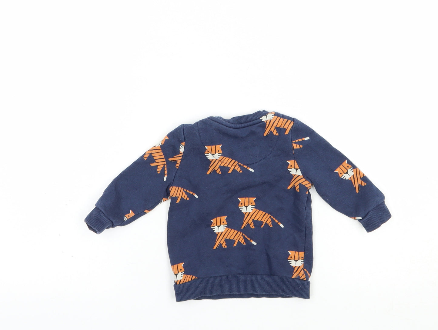 F&F Baby Blue Geometric Cotton Pullover Jumper Size 0-3 Months  Snap - Cute Tiger
