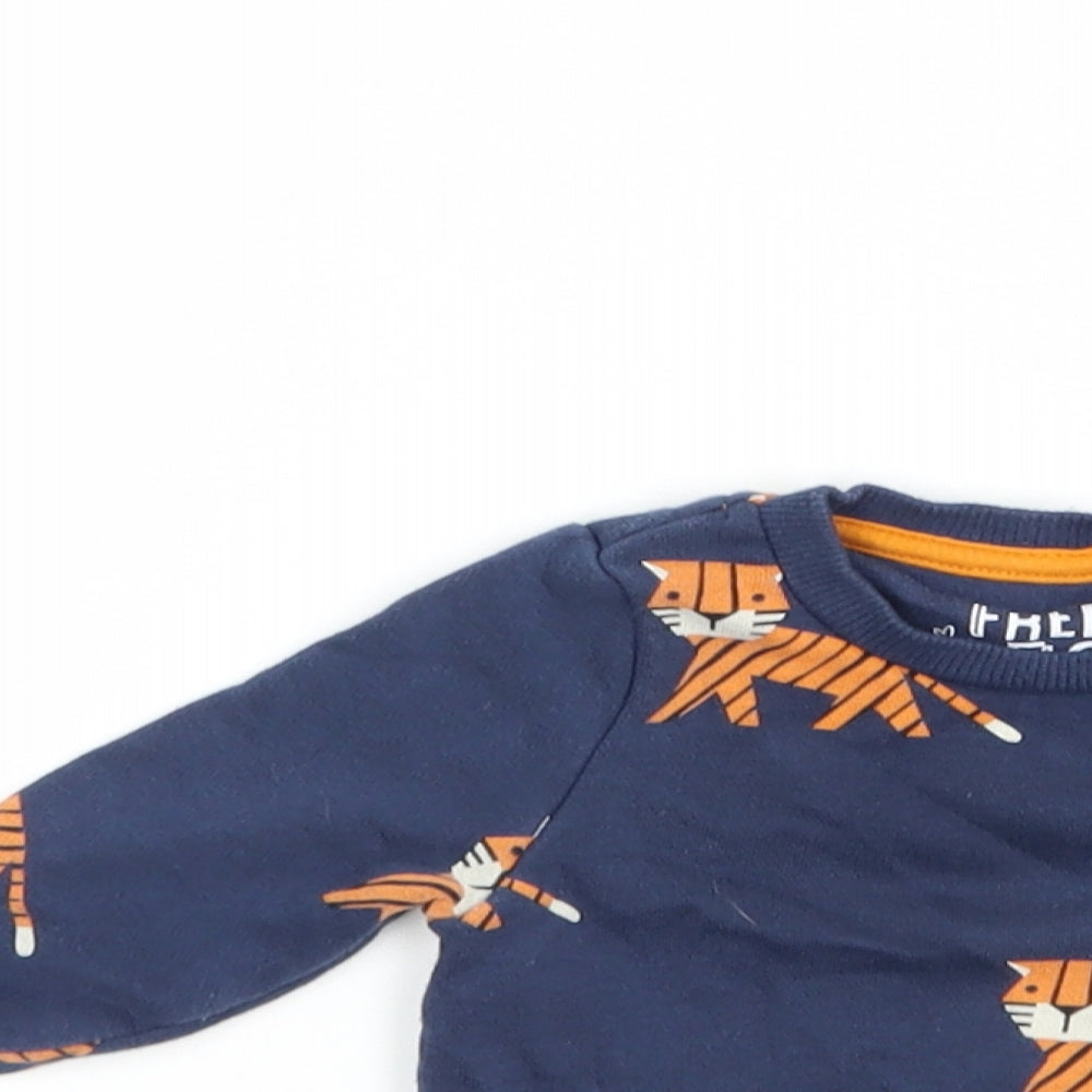 F&F Baby Blue Geometric Cotton Pullover Jumper Size 0-3 Months  Snap - Cute Tiger