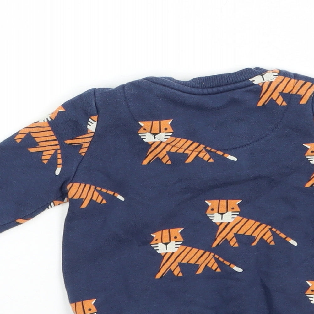 F&F Baby Blue Geometric Cotton Pullover Jumper Size 0-3 Months  Snap - Cute Tiger