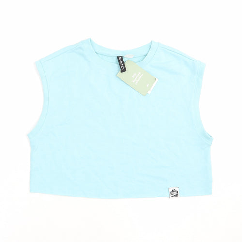 H&M Womens Blue  Cotton Cropped Blouse Size XS Crew Neck