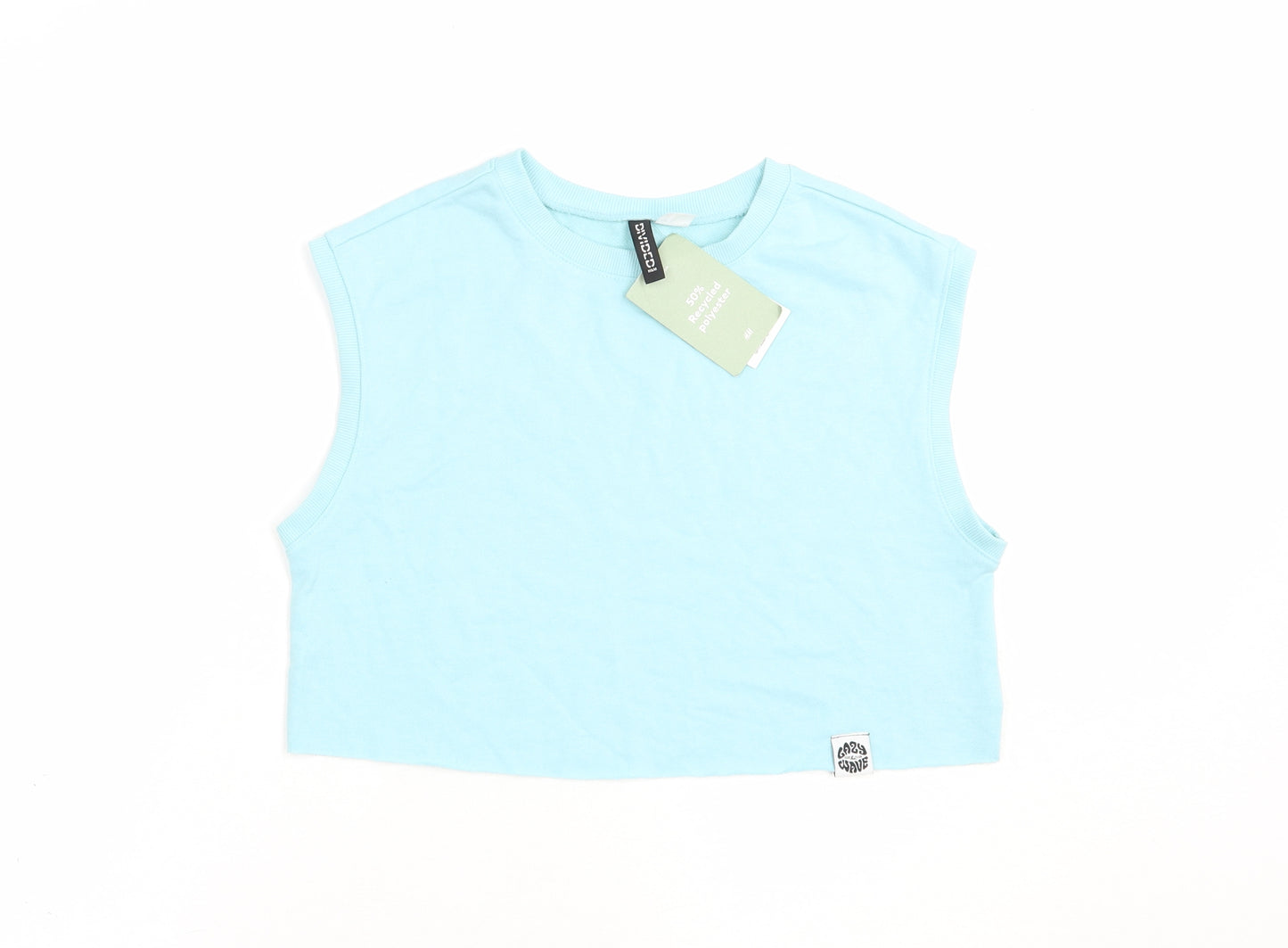 H&M Womens Blue  Cotton Cropped Blouse Size XS Crew Neck