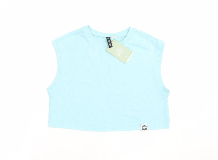 H&M Womens Blue  Cotton Cropped Blouse Size XS Crew Neck