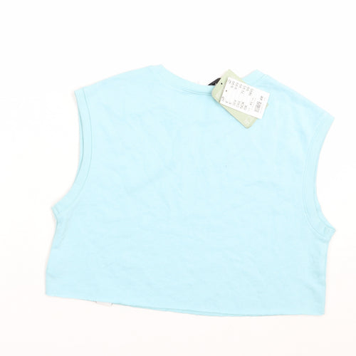 H&M Womens Blue  Cotton Cropped Blouse Size XS Crew Neck