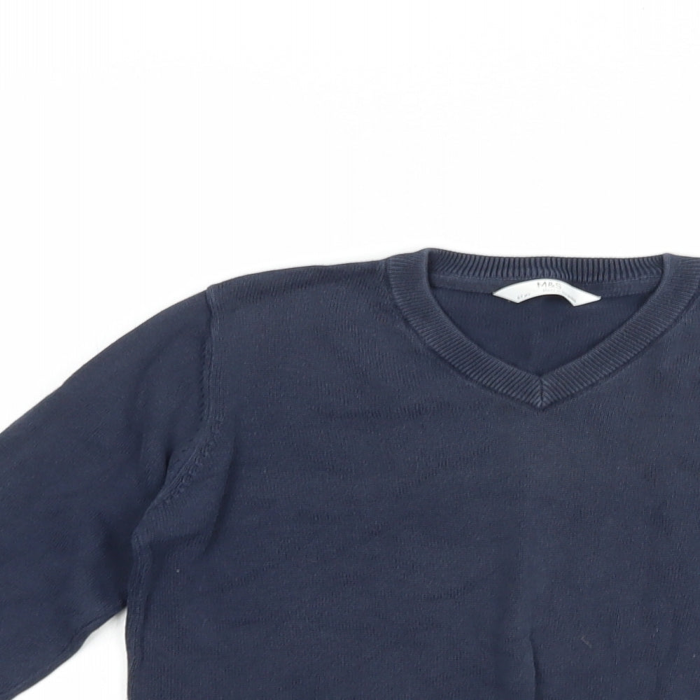 Marks and Spencer Boys Blue V-Neck  Cotton Pullover Jumper Size 6-7 Years  Pullover - Schoolwear