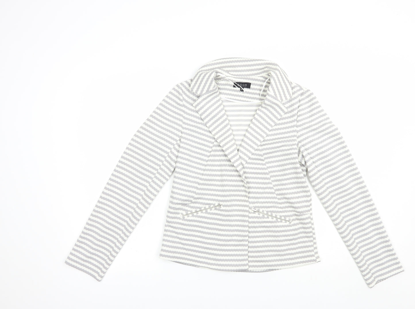 Soon Womens Grey Striped  Jacket Blazer Size 12
