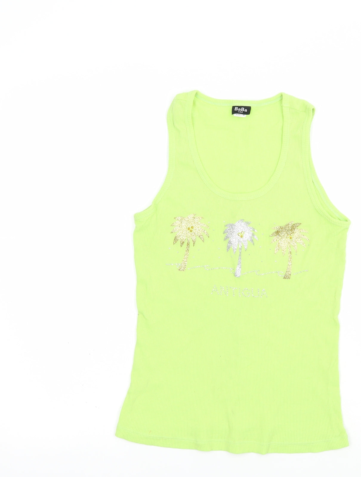 BaBa Womens Green  Cotton Basic Tank Size M Scoop Neck - Palm Trees