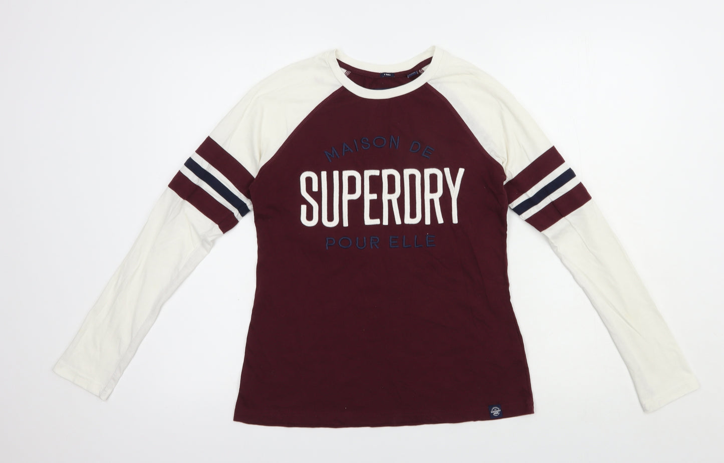 Superdry Womens Purple Colourblock Cotton Basic T-Shirt Size XS Crew Neck