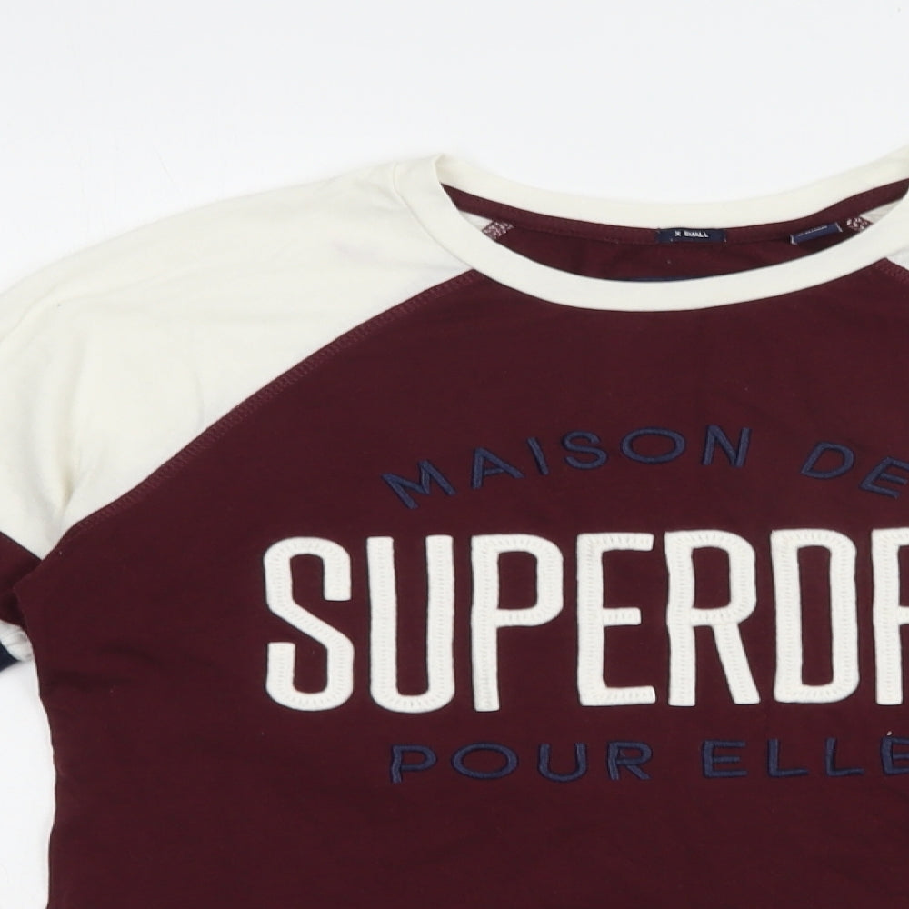 Superdry Womens Purple Colourblock Cotton Basic T-Shirt Size XS Crew Neck