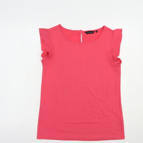 New Look Womens Pink  Polyester Basic Blouse Size 8 Boat Neck