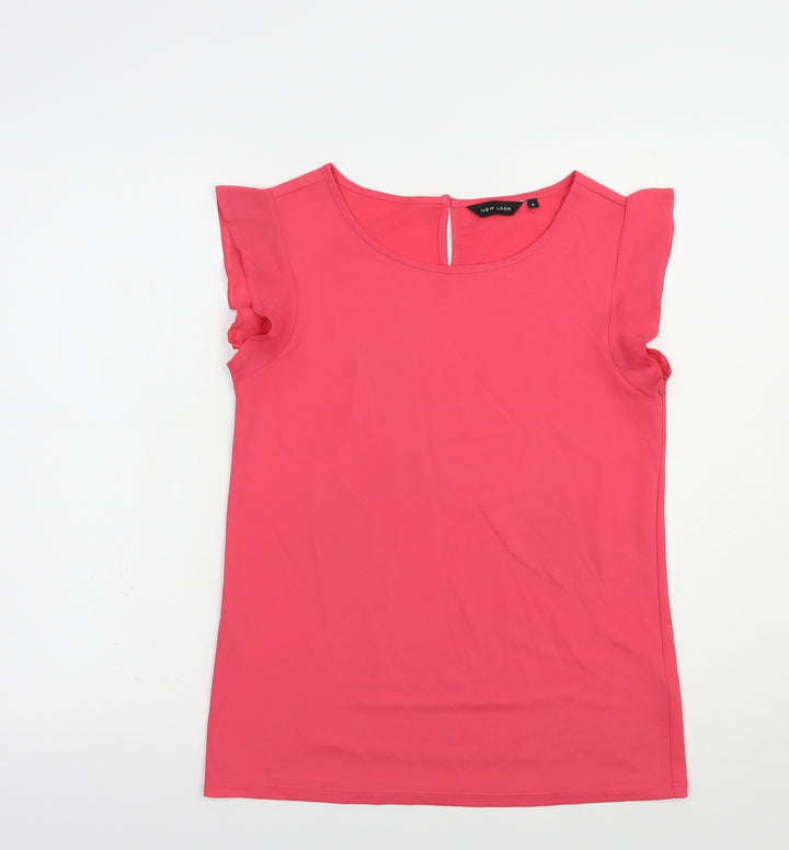 New Look Womens Pink  Polyester Basic Blouse Size 8 Boat Neck