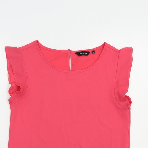 New Look Womens Pink  Polyester Basic Blouse Size 8 Boat Neck