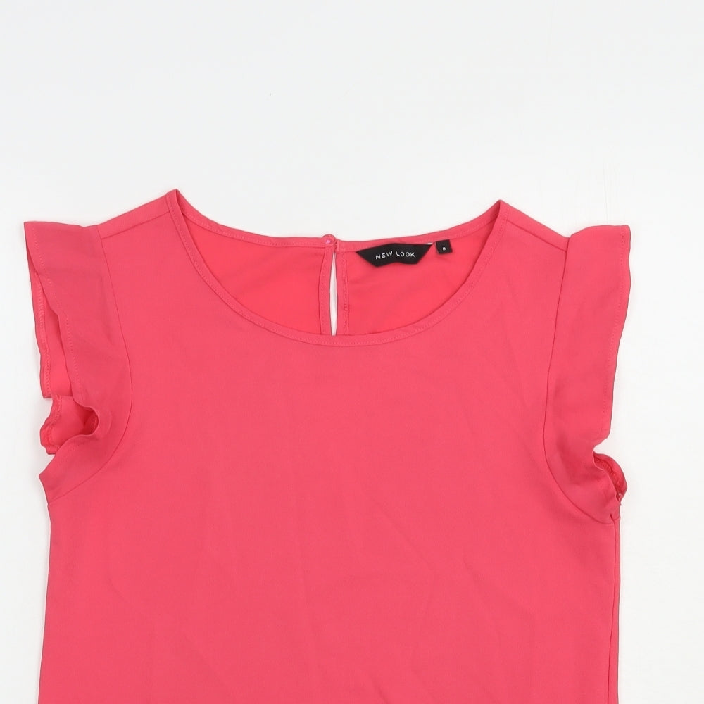 New Look Womens Pink  Polyester Basic Blouse Size 8 Boat Neck
