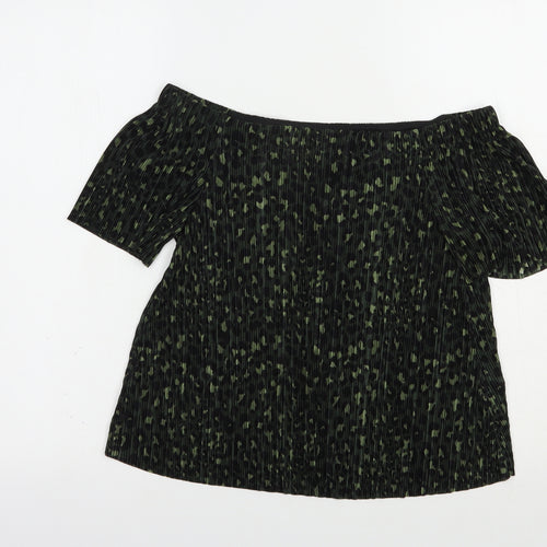 New Look Womens Green Animal Print Polyester Basic Blouse Size 8 Off the Shoulder