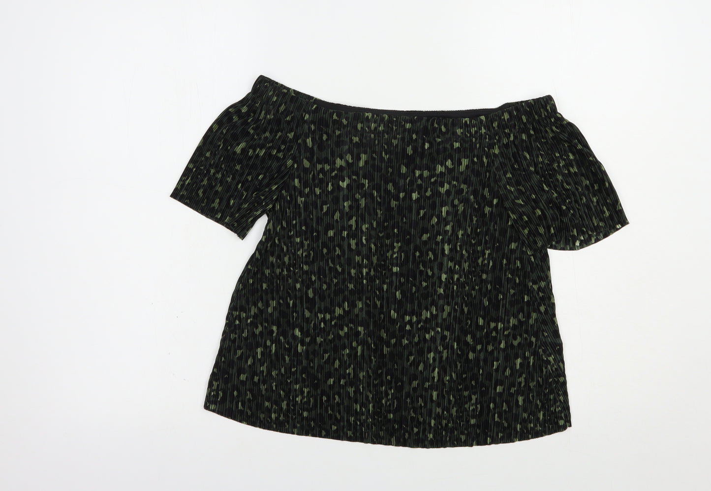 New Look Womens Green Animal Print Polyester Basic Blouse Size 8 Off the Shoulder