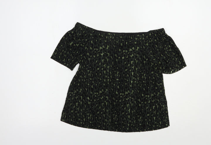 New Look Womens Green Animal Print Polyester Basic Blouse Size 8 Off the Shoulder