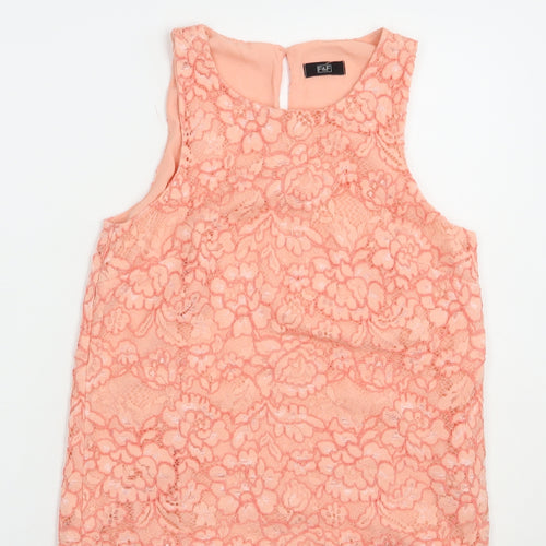 F&F Womens Pink Floral Nylon Basic Blouse Size 6 Scoop Neck