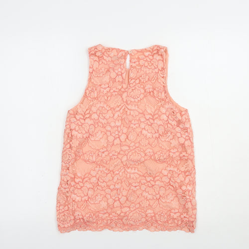 F&F Womens Pink Floral Nylon Basic Blouse Size 6 Scoop Neck