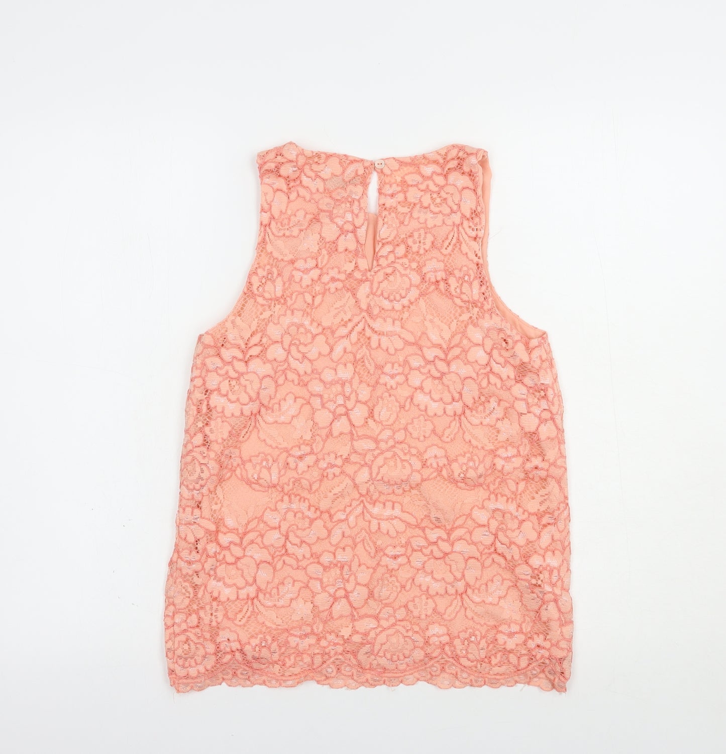 F&F Womens Pink Floral Nylon Basic Blouse Size 6 Scoop Neck