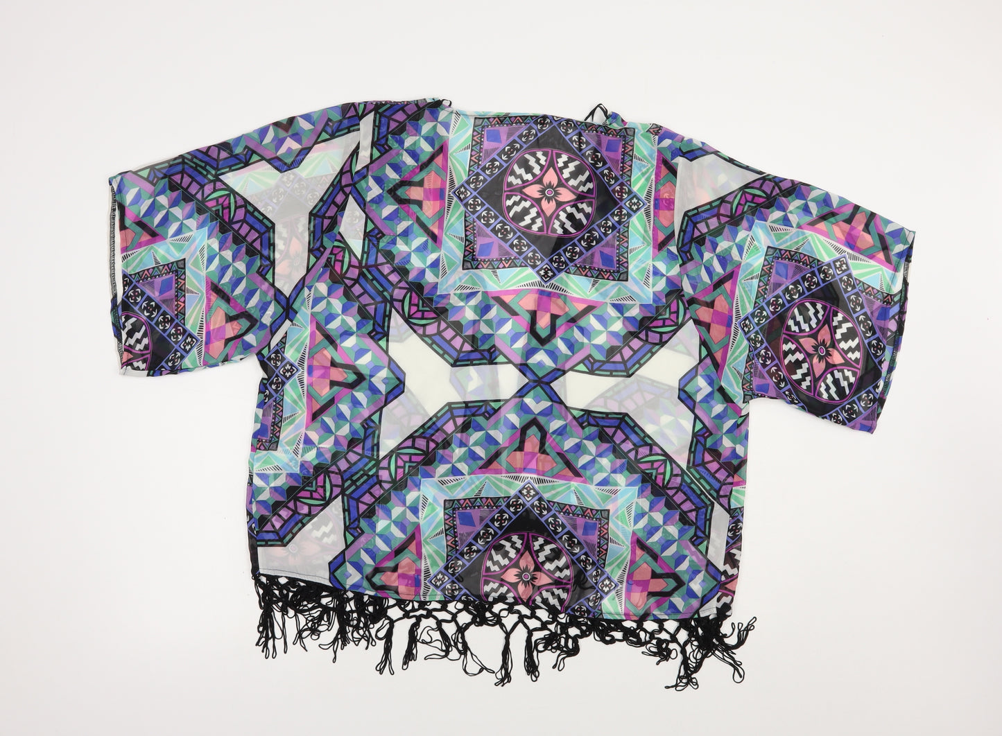 Atmosphere Womens Multicoloured Geometric Polyester Kimono Blouse Size S V-Neck
