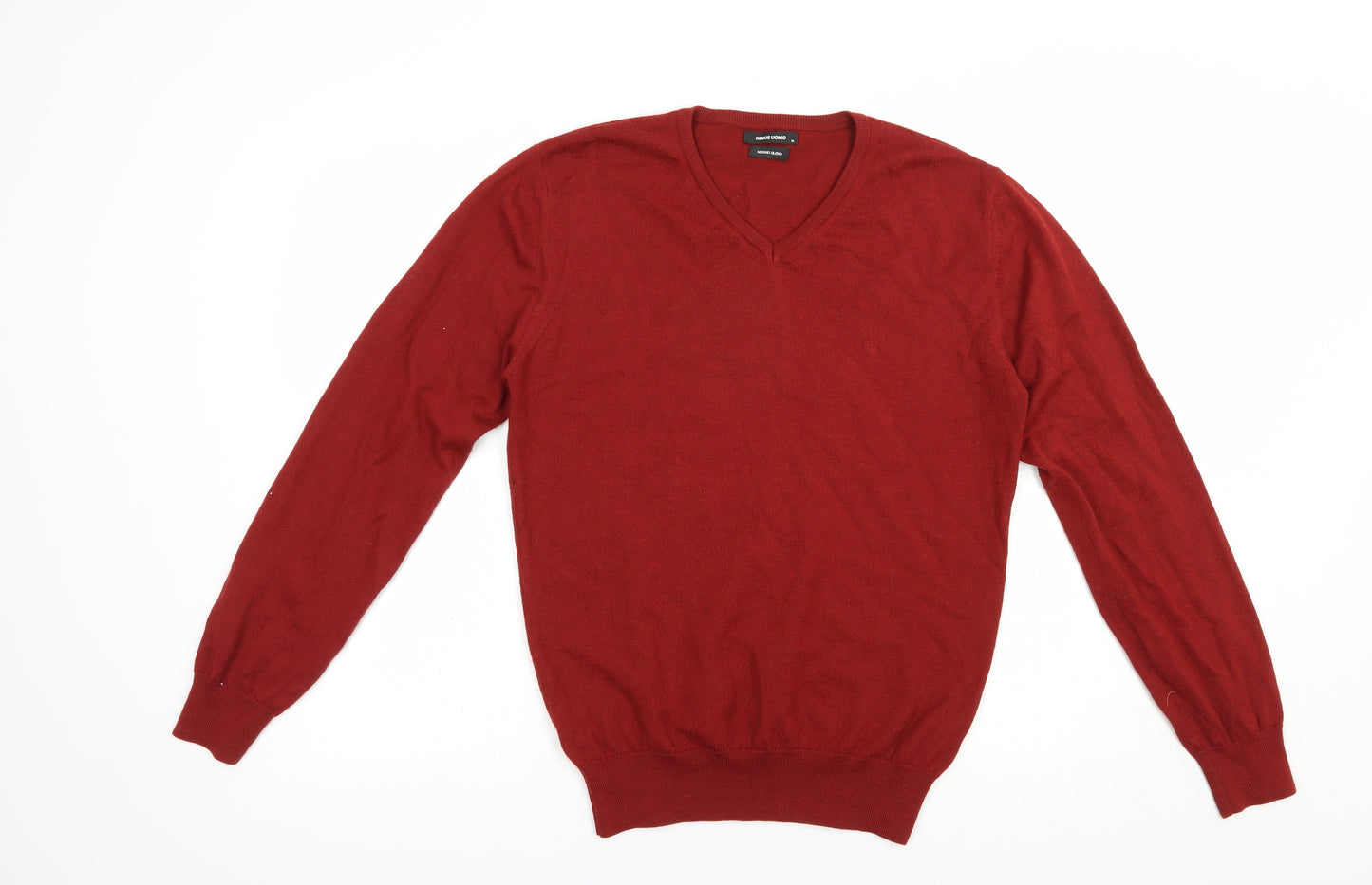 Remus Uomo Mens Red V-Neck  Wool Pullover Jumper Size M