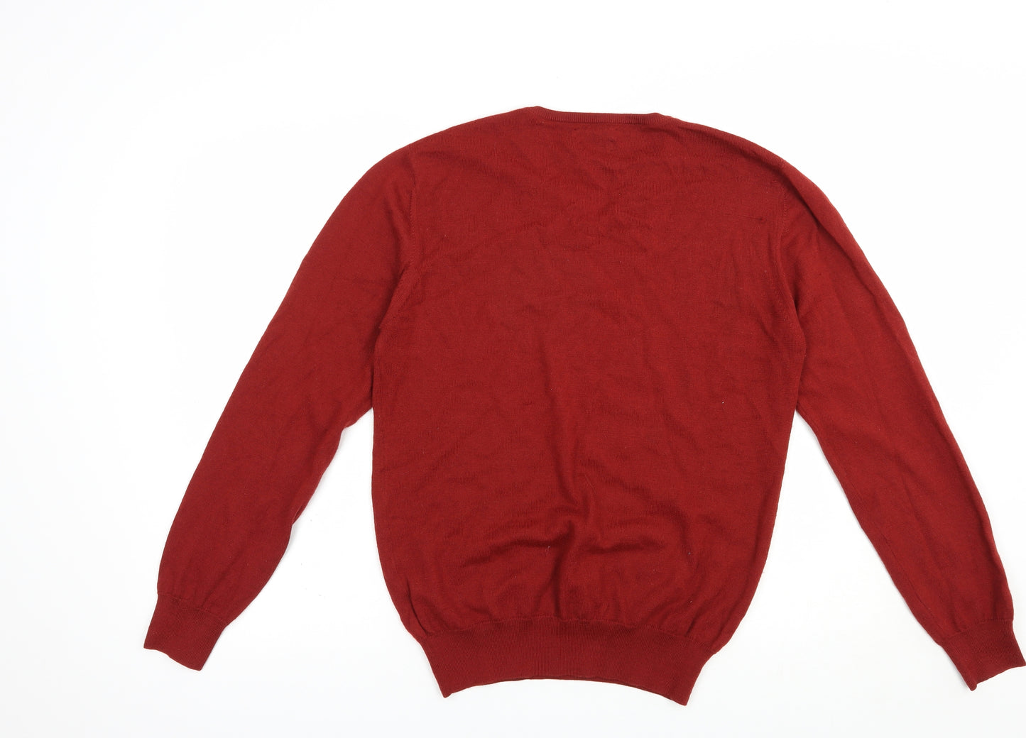 Remus Uomo Mens Red V-Neck  Wool Pullover Jumper Size M
