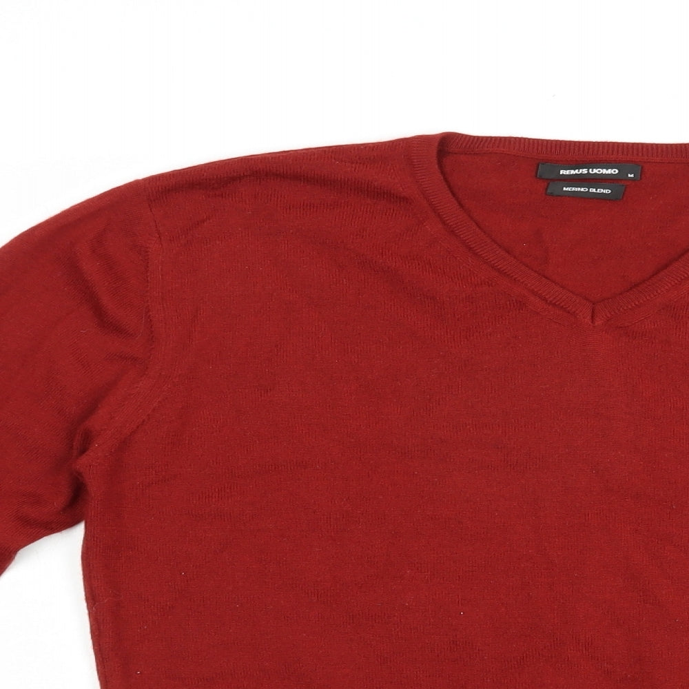 Remus Uomo Mens Red V-Neck  Wool Pullover Jumper Size M