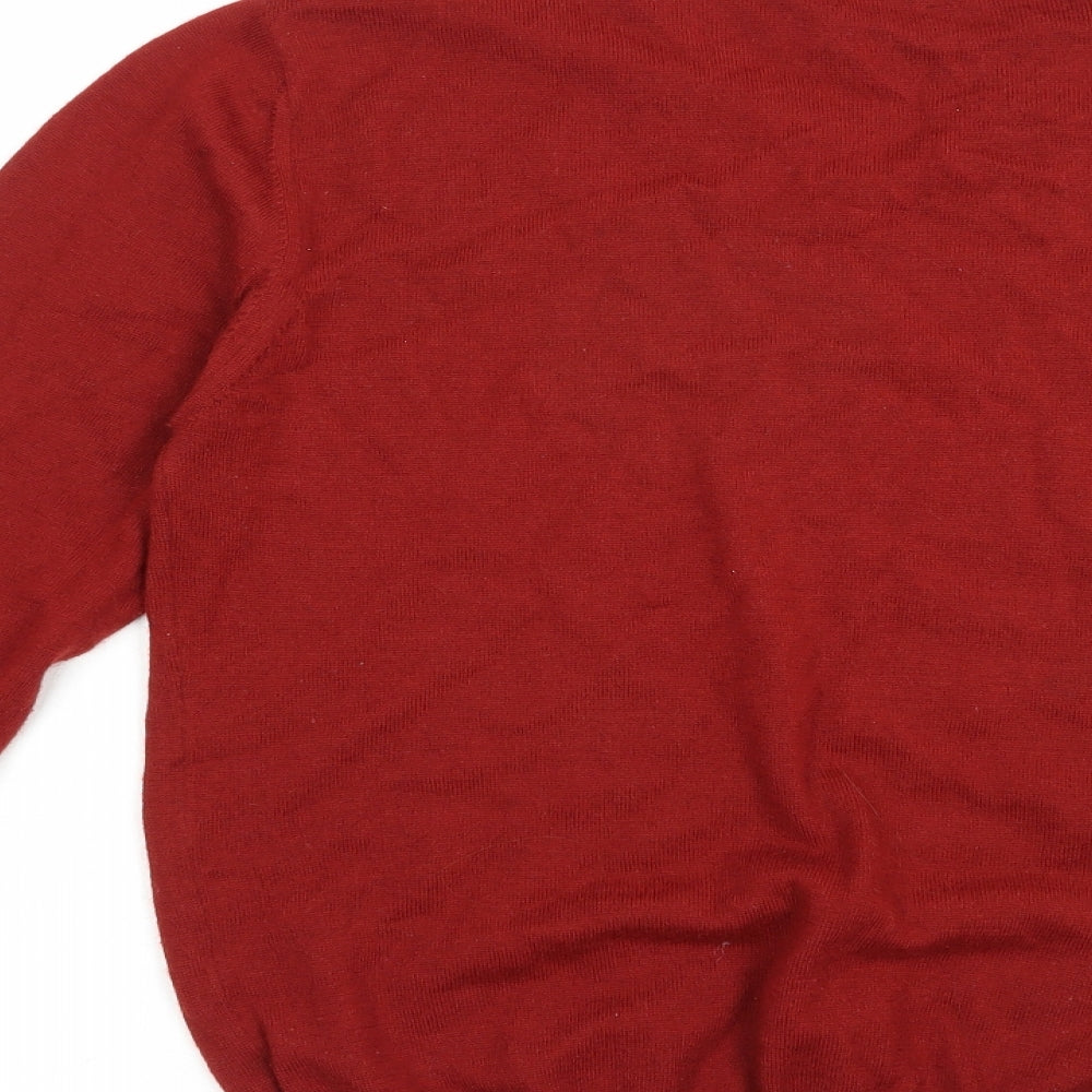 Remus Uomo Mens Red V-Neck  Wool Pullover Jumper Size M