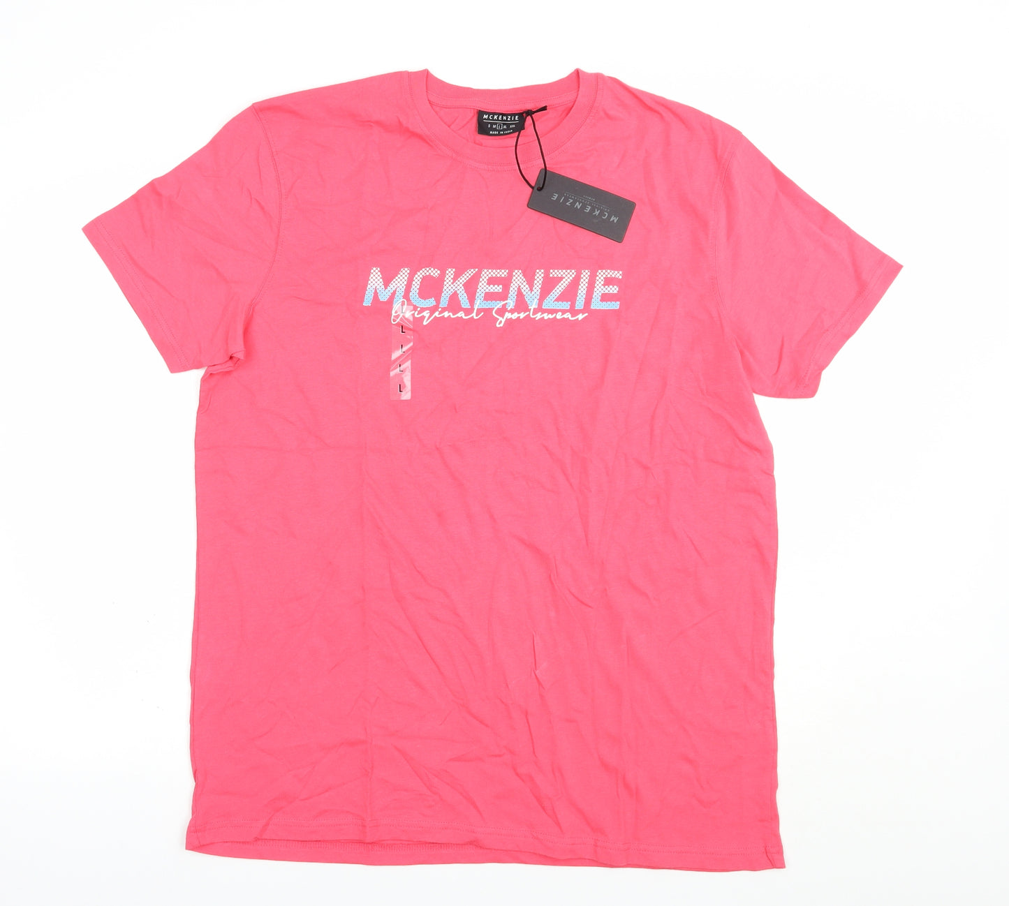 McKenzie Mens Pink  Cotton  T-Shirt Size L Crew Neck