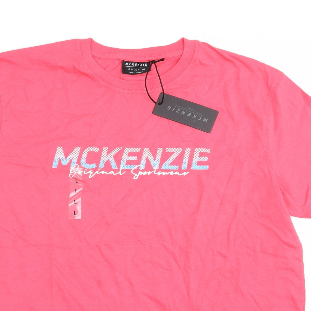 McKenzie Mens Pink  Cotton  T-Shirt Size L Crew Neck