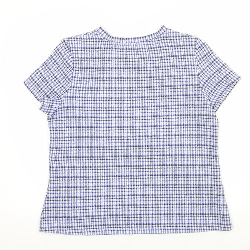 Savida Womens Blue Check Polyester Basic Blouse Size M Crew Neck