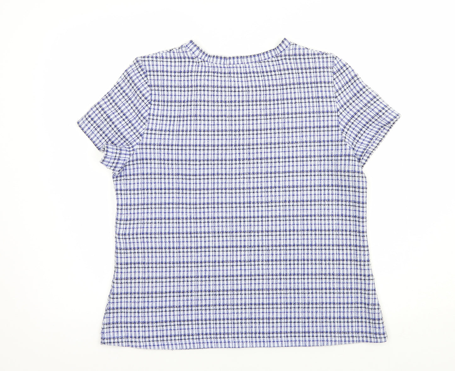 Savida Womens Blue Check Polyester Basic Blouse Size M Crew Neck