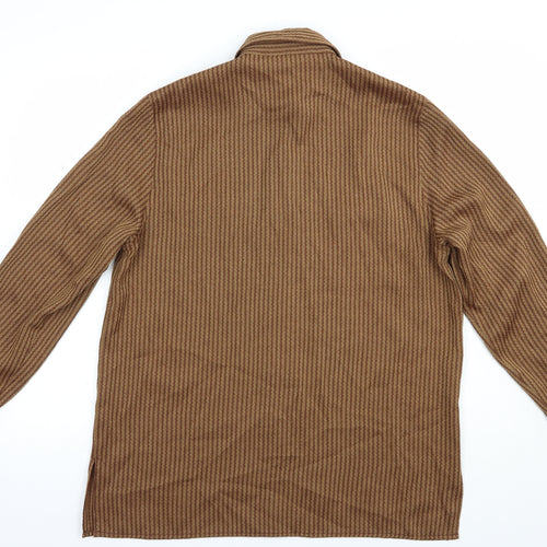 Starstyle Womens Brown Striped Polyester Basic Button-Up Size 10 Collared