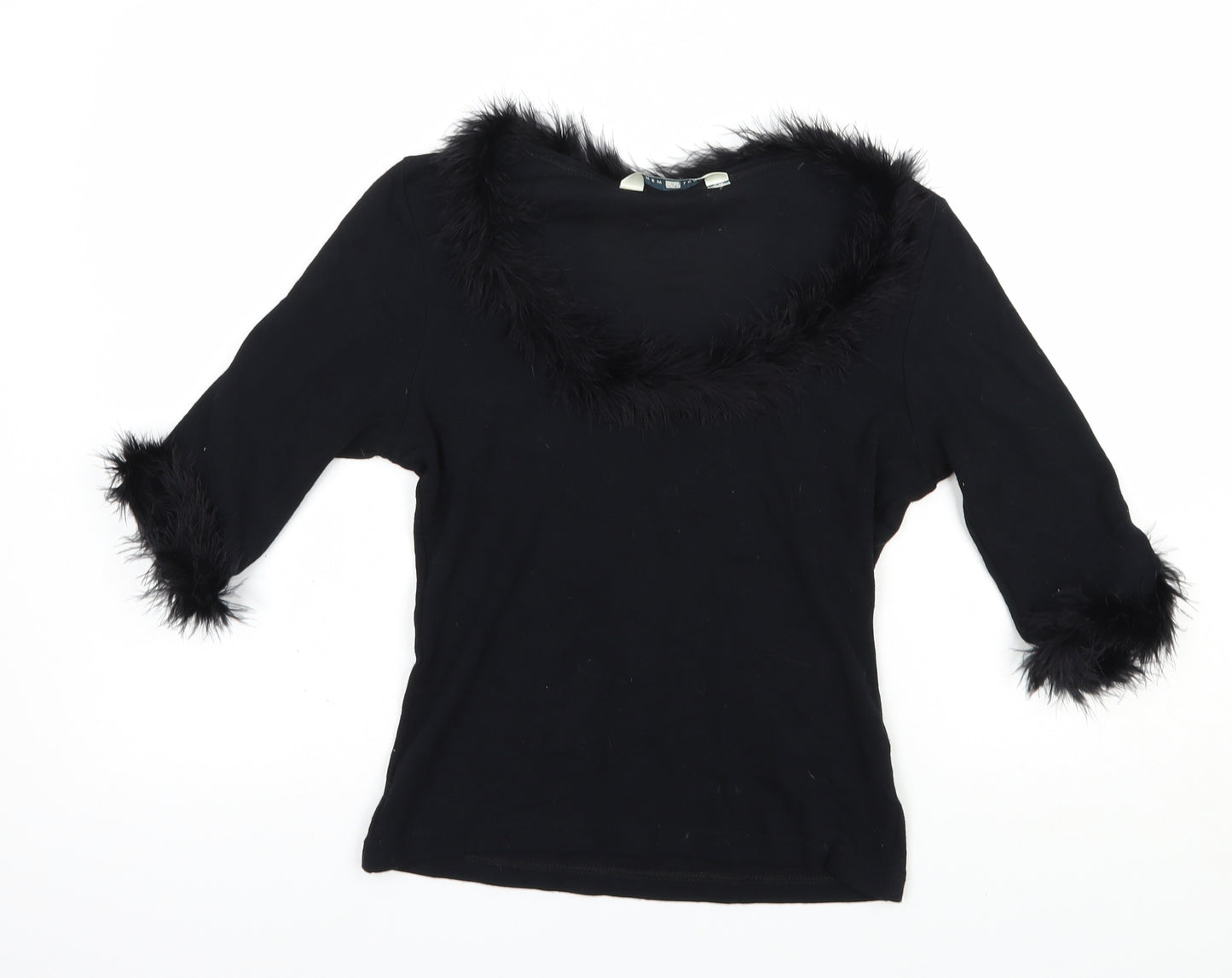 New Look Womens Black  Viscose Basic Blouse Size 12 Scoop Neck