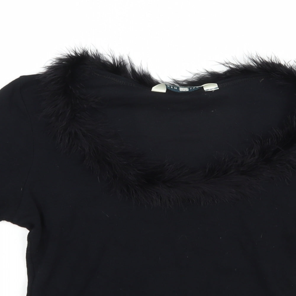 New Look Womens Black  Viscose Basic Blouse Size 12 Scoop Neck