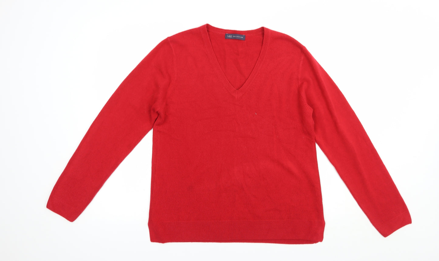 Marks and Spencer Womens Red V-Neck  Acrylic Pullover Jumper Size 14