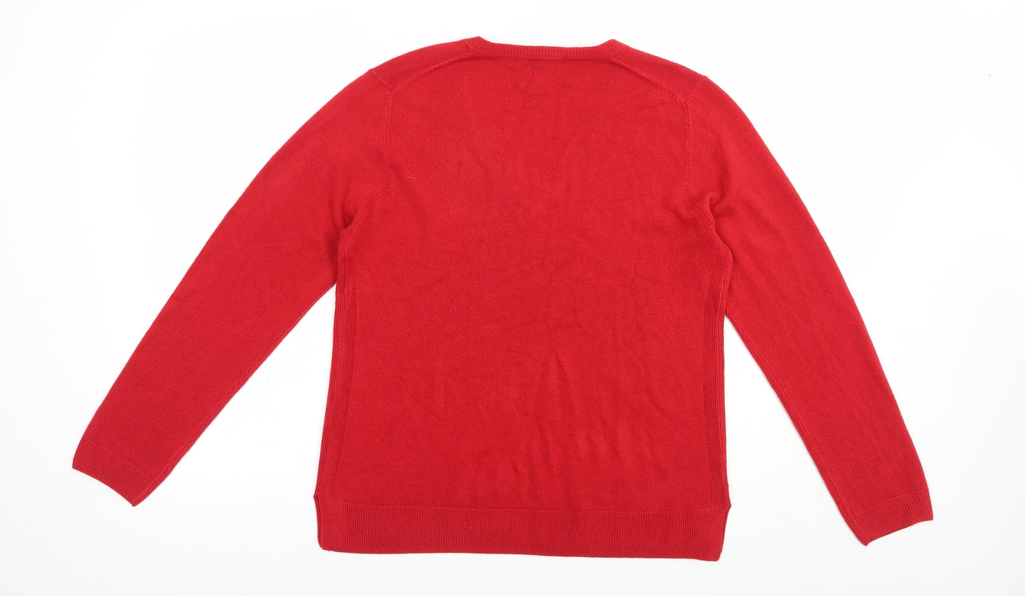 Marks and Spencer Womens Red V-Neck  Acrylic Pullover Jumper Size 14