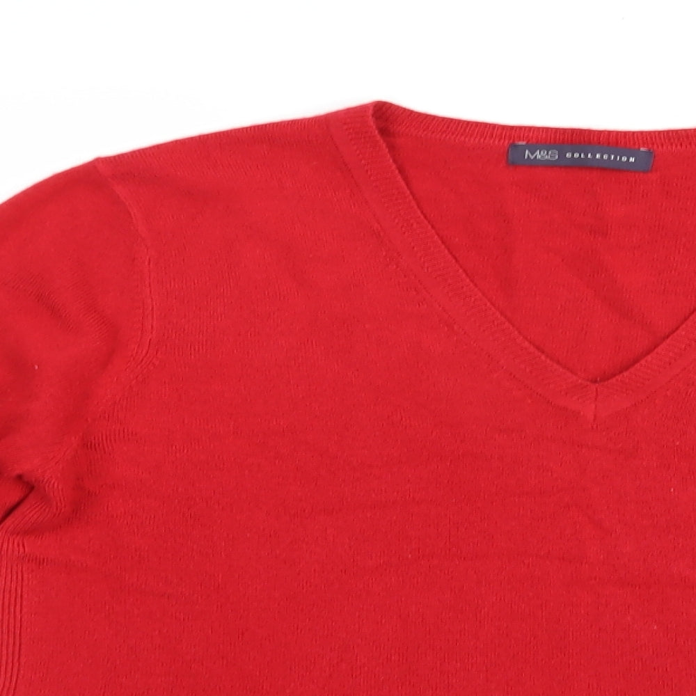 Marks and Spencer Womens Red V-Neck  Acrylic Pullover Jumper Size 14