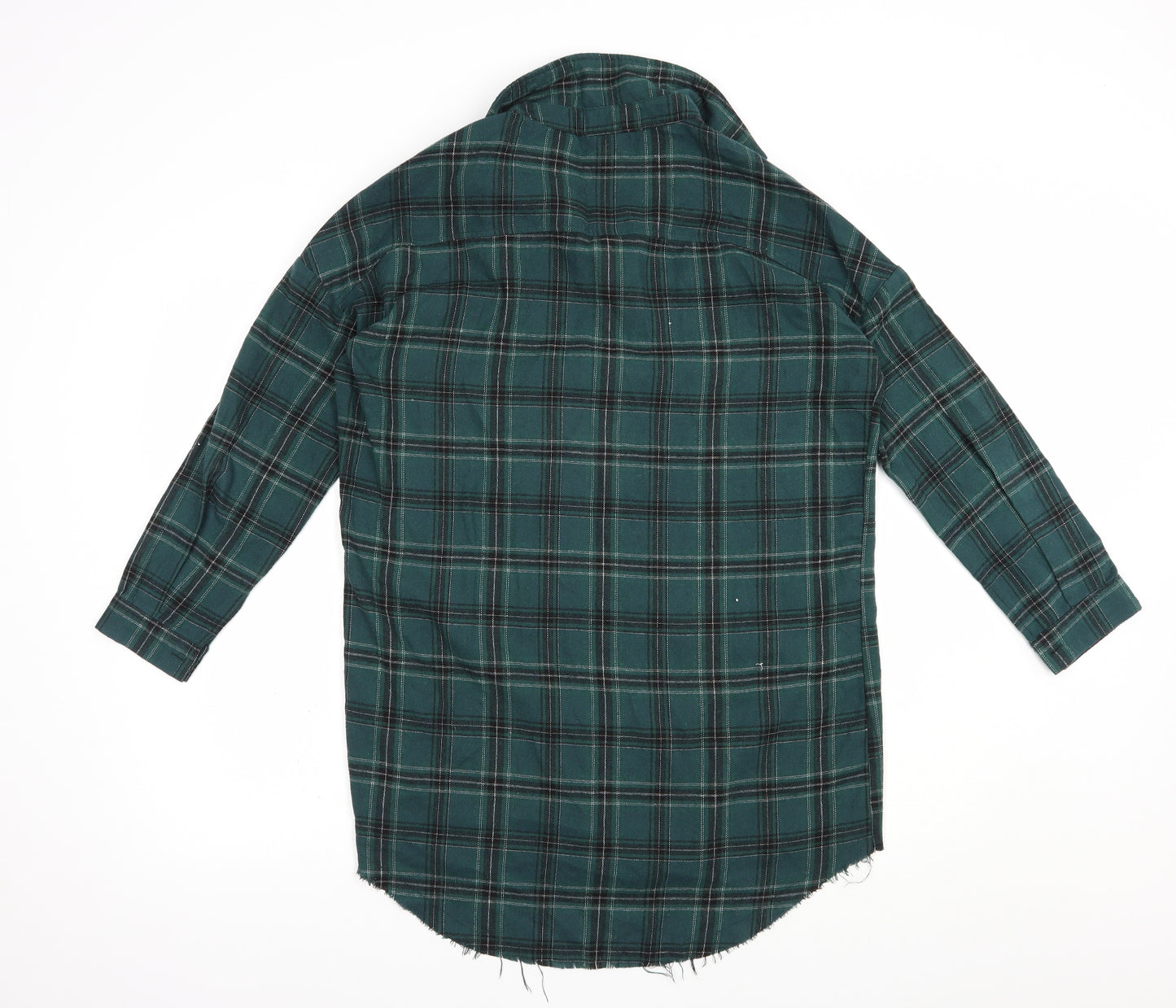 Boohoo Womens Green Plaid Cotton Tunic Button-Up Size 6 Collared
