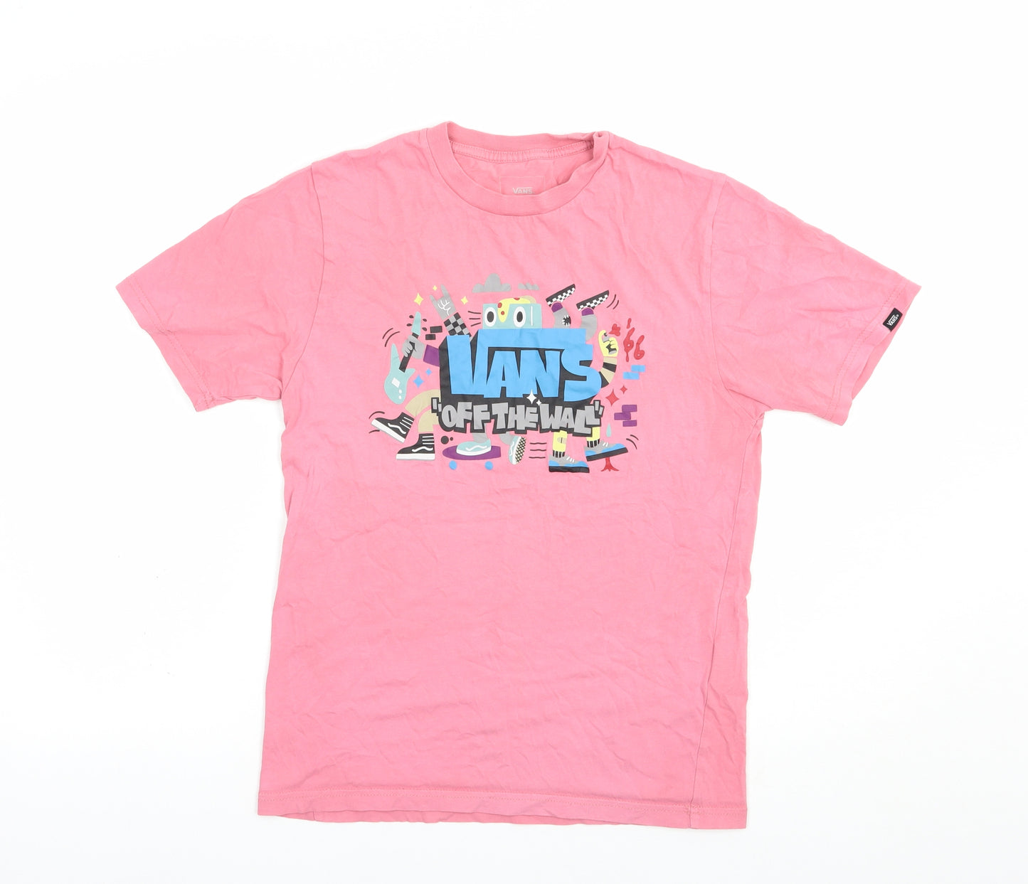 VANS Girls Pink  Cotton Pullover T-Shirt Size 12-13 Years Crew Neck Pullover