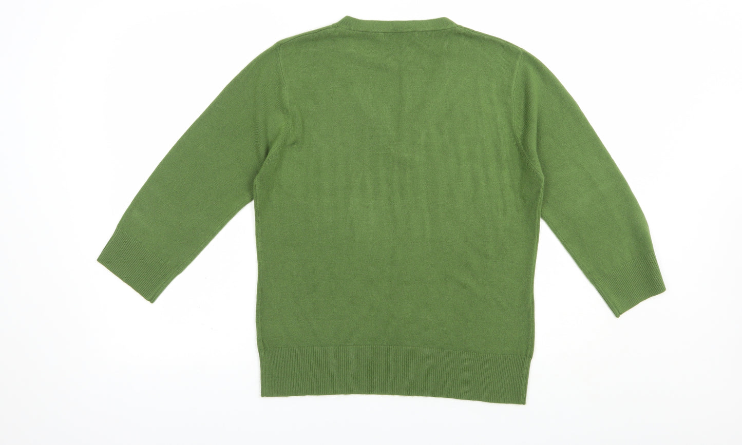 M&Co Womens Green V-Neck  Acrylic Pullover Jumper Size L