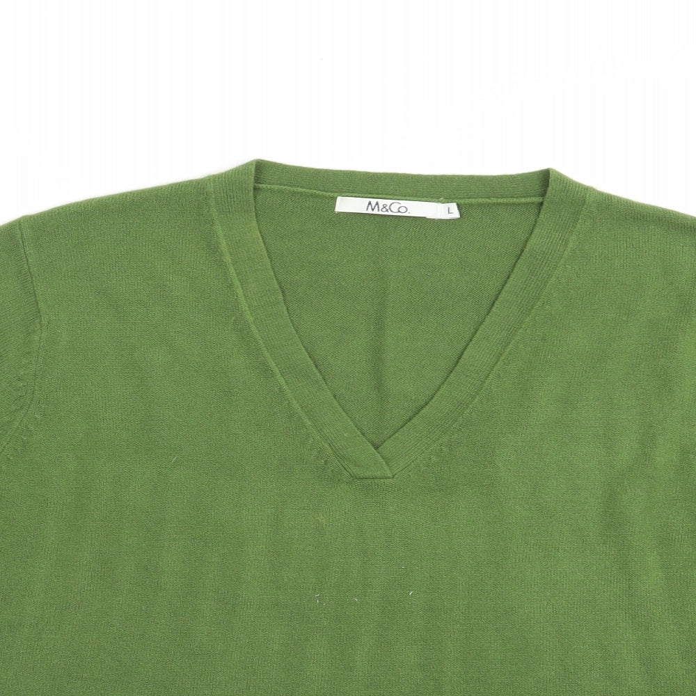 M&Co Womens Green V-Neck  Acrylic Pullover Jumper Size L