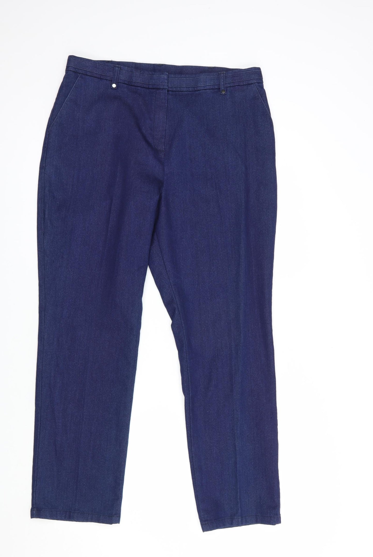 Marks and Spencer Womens Blue  Cotton Straight Jeans Size 14 L29 in Regular Hook & Loop