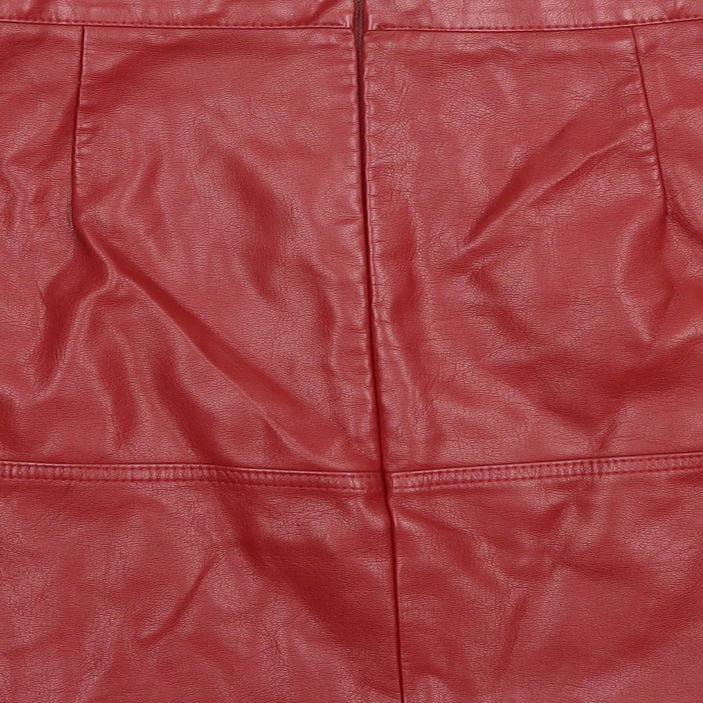 New Look Womens Red  Polyurethane Mini Skirt Size 14   Zip