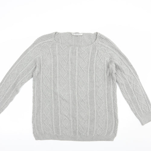 Tru Collection Womens Grey Boat Neck  Cotton Pullover Jumper Size XL