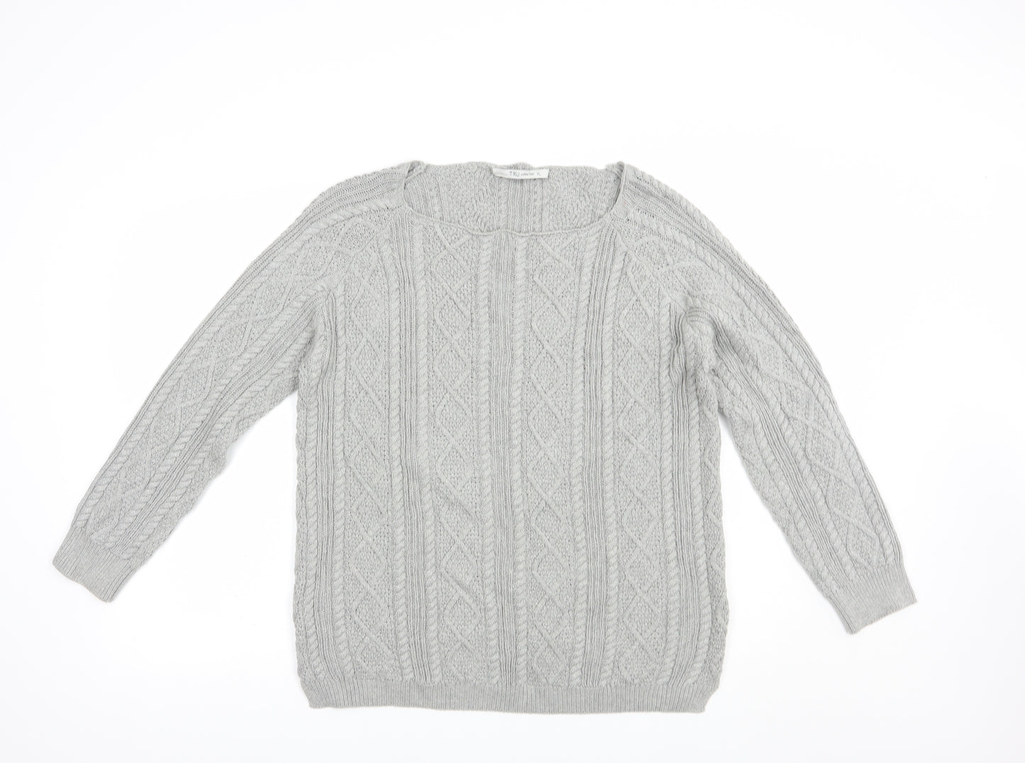 Tru Collection Womens Grey Boat Neck  Cotton Pullover Jumper Size XL