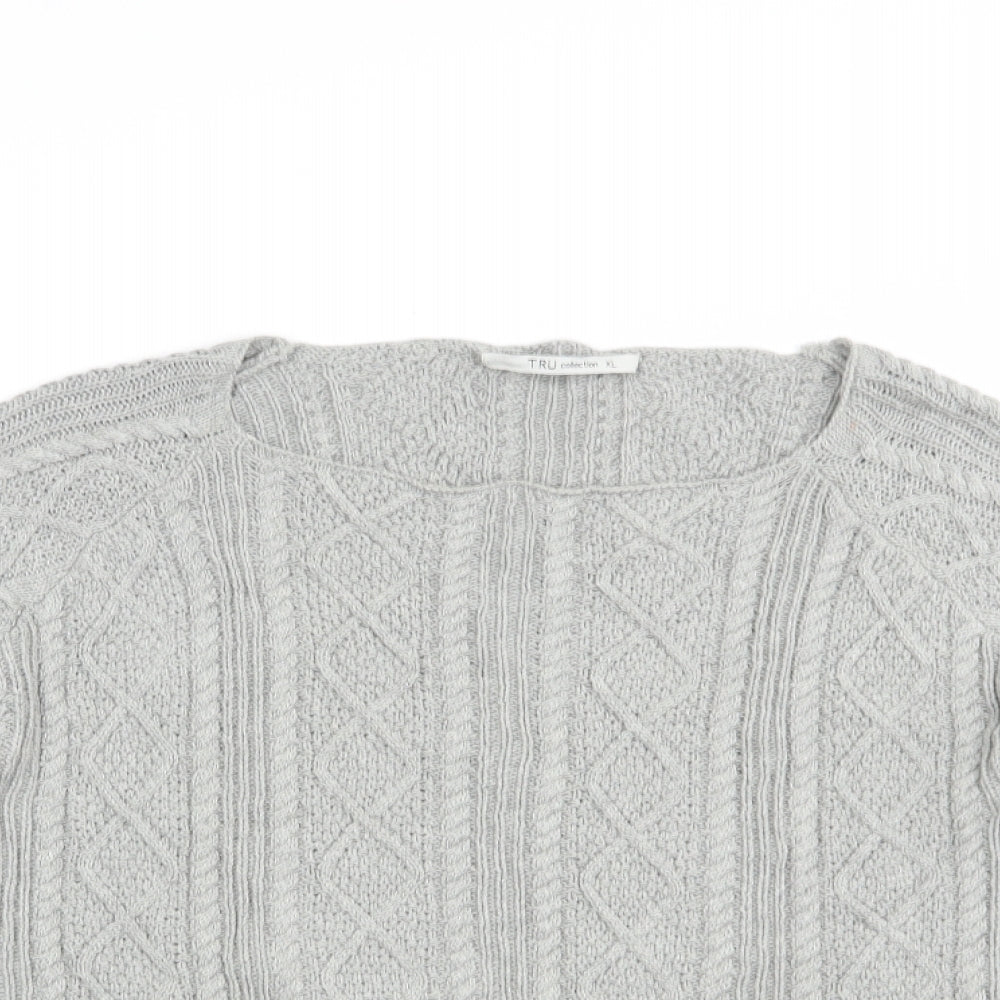 Tru Collection Womens Grey Boat Neck  Cotton Pullover Jumper Size XL