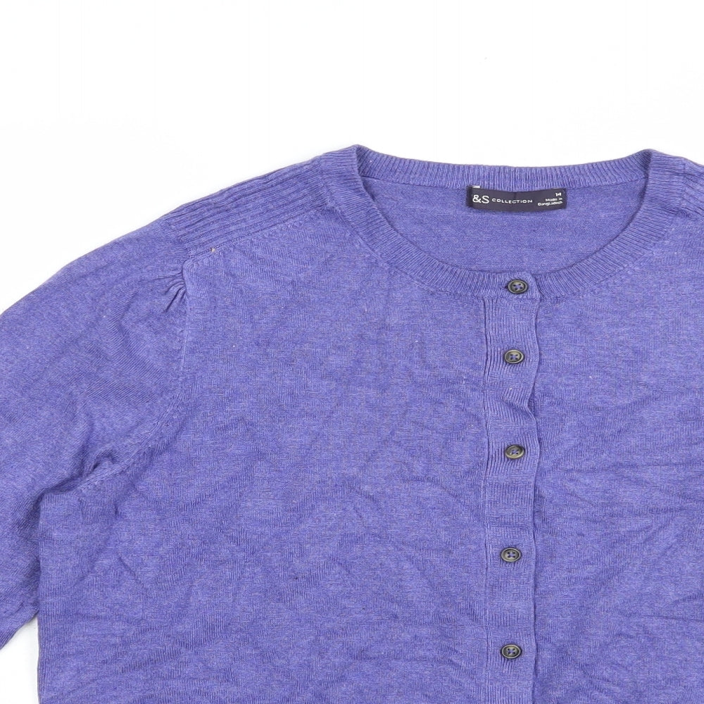 Marks and Spencer Womens Purple Crew Neck  Viscose Cardigan Jumper Size 14