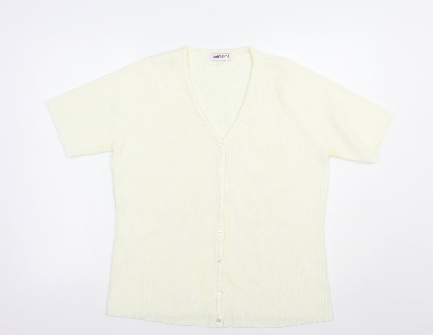 Bonmarché Womens Ivory V-Neck  Acrylic Cardigan Jumper Size L