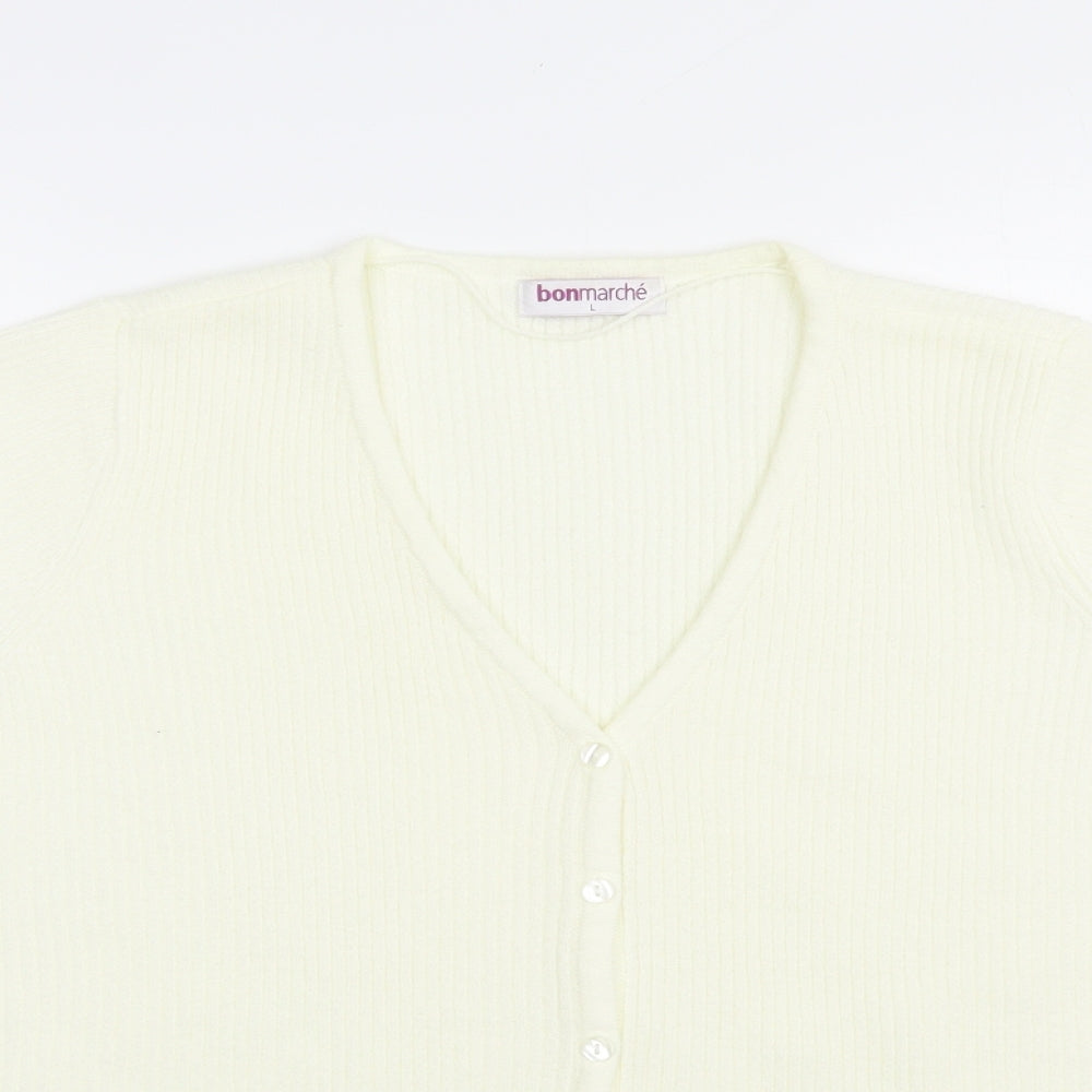 Bonmarché Womens Ivory V-Neck  Acrylic Cardigan Jumper Size L