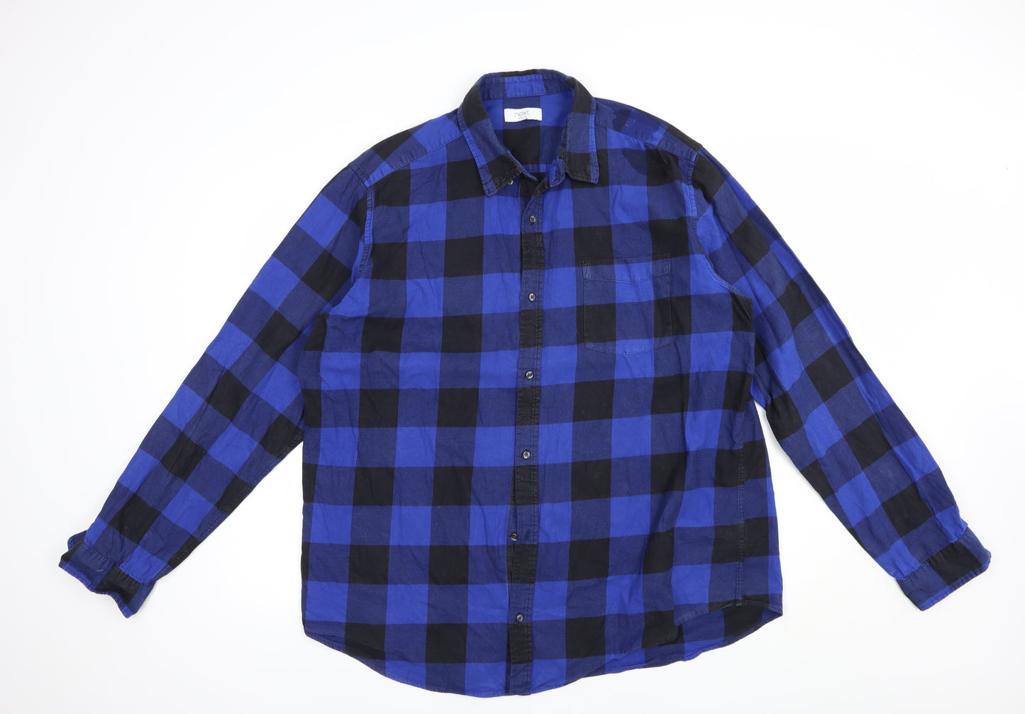 NEXT Mens Blue Check Cotton  Button-Up Size 2XL Collared Button